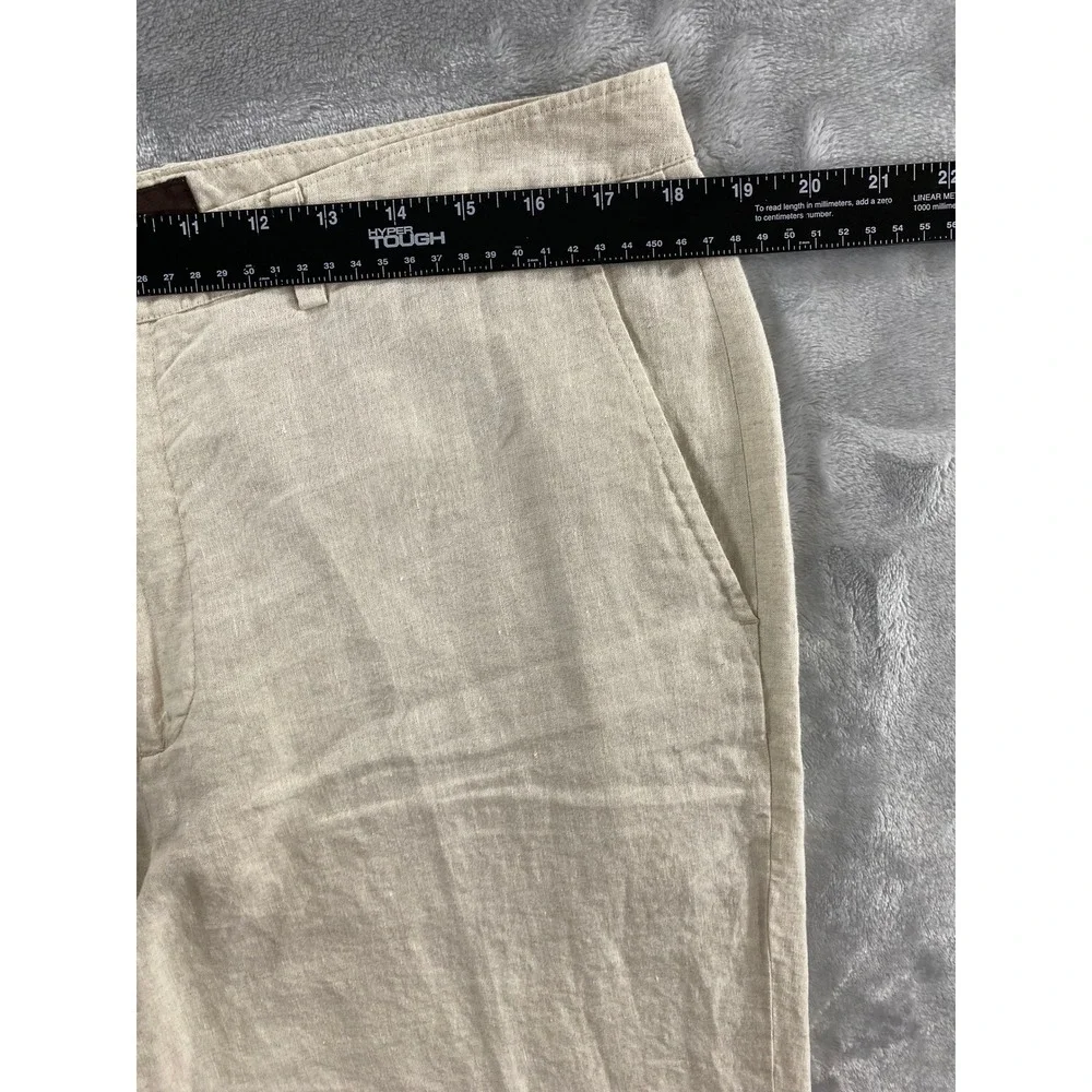 Tasso Elba 100% Linen Trousers Mens 34x32 Beige Flat Front Summer Beach Pants